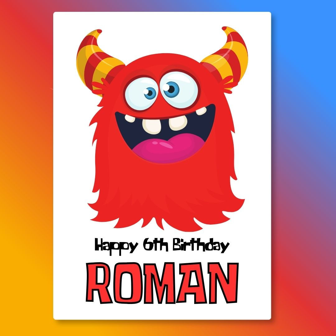 Red Monster Personalised Birthday Card