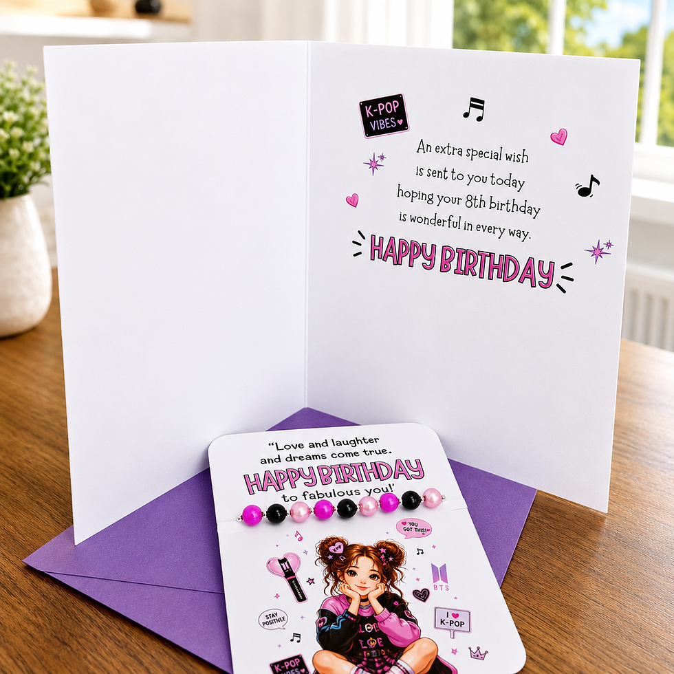 Thumbnail: K-Pop Themed Personalised Birthday Card - (Optional Bracelet)