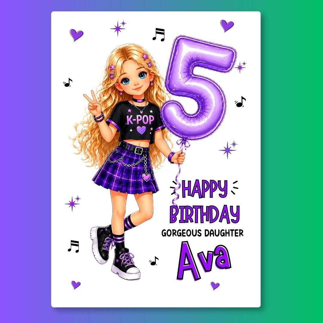 K-Pop Themed 5th Birthday Card