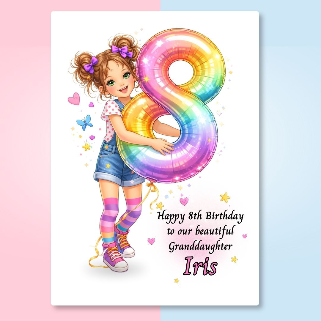 Quirky Girl 8th Birthday Personalised Card