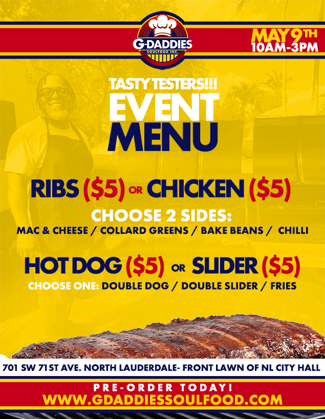 EVENT MENU NORTH LAUDERDALE MAY 9TH