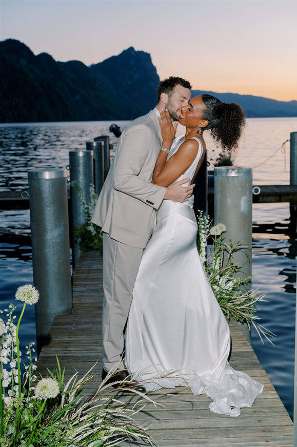 Wedding couple during sunset on Lake Luzern Switzerland