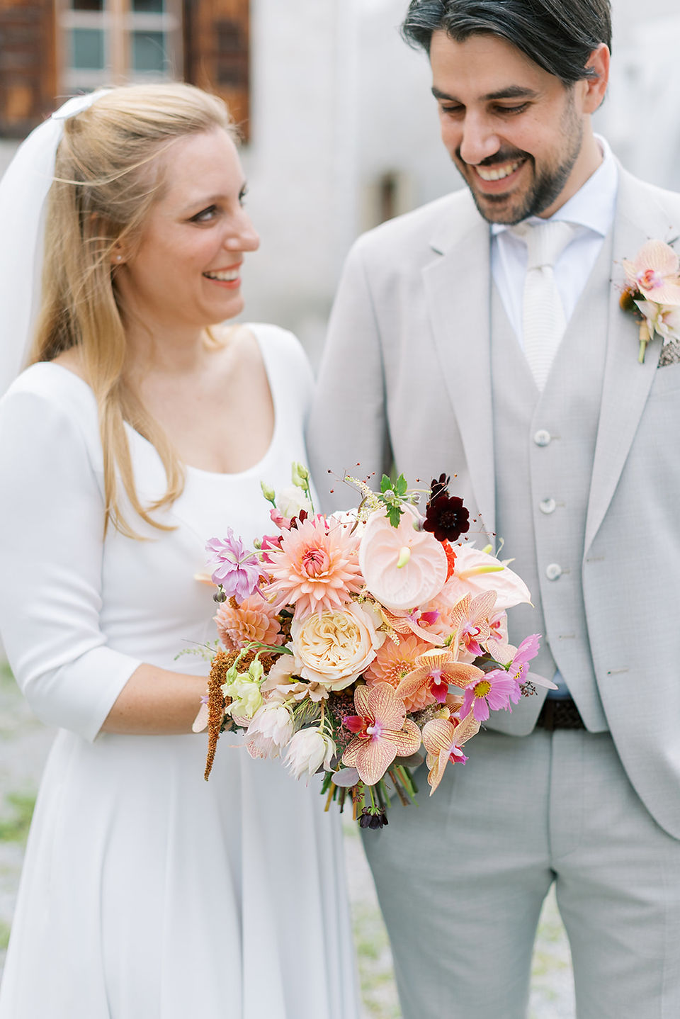 Kurhaus Bergün wedding photography bride and groom