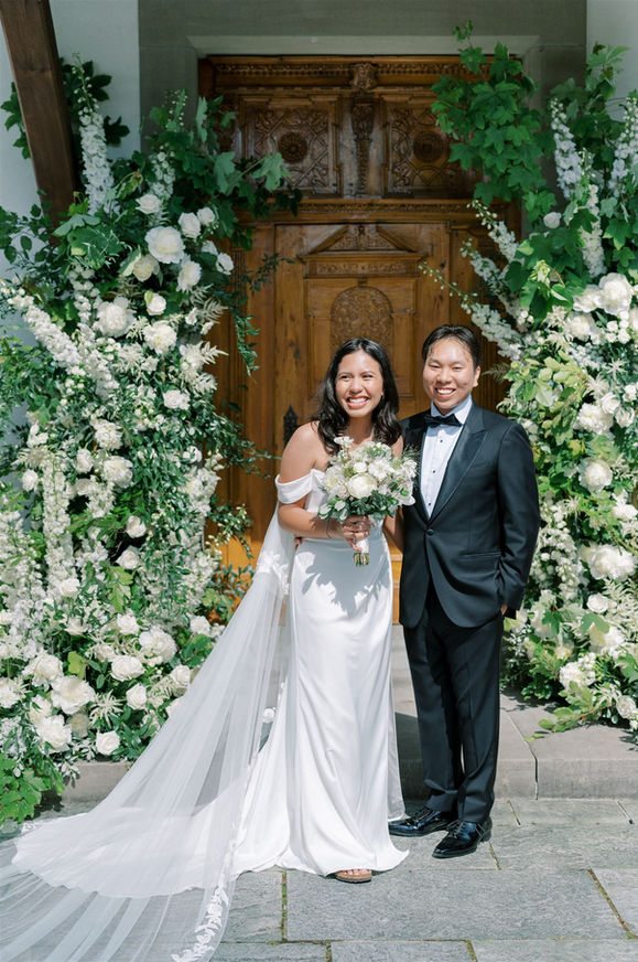 couple on wedding day at Bürgenstock Resort Switzerland at a destination wedding