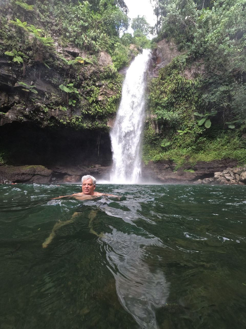 Paul enjoying a swim in the first waterfall at Boumi, Taveuni