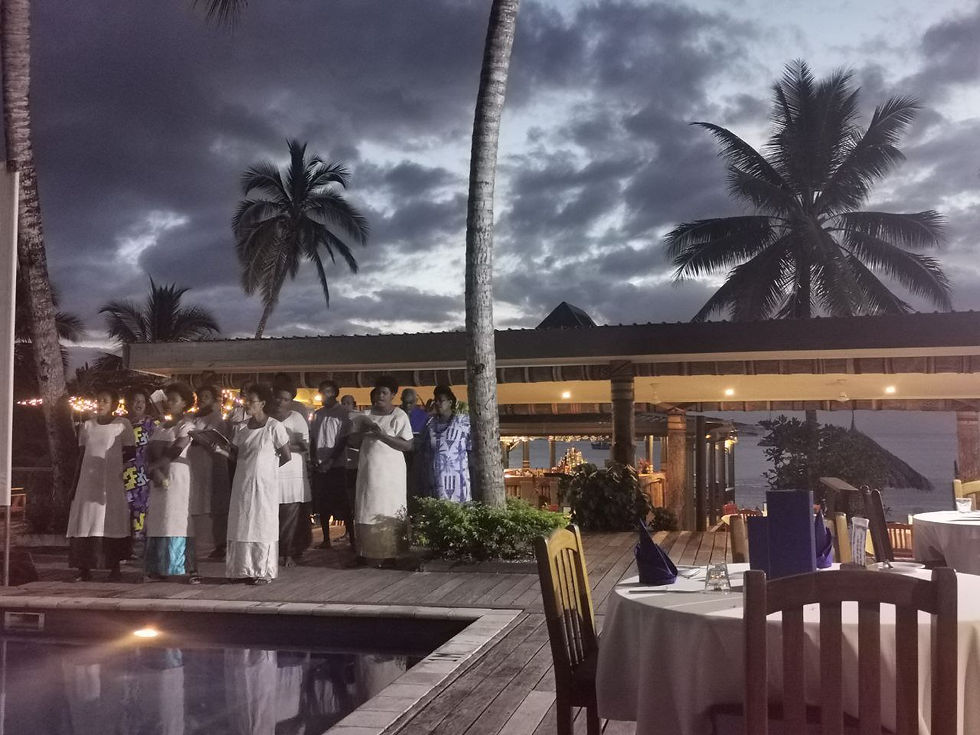 Village choir sing hymns at Octopus resort, Waya island