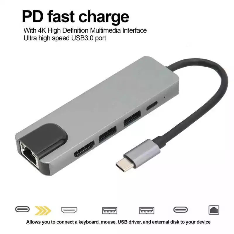 Miniatura: Adaptador Hub Tipo C 5 En 1 Hdmi Usb 3.0 Y Lan 100m