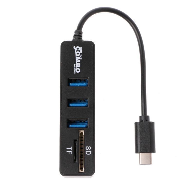 Hub Tipo C A Usb 3 Puertos 2.0 + Lector De Tarjeta Micro Sd