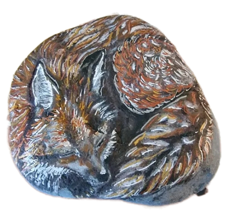 Rock Art Sleeping fox Acrylic painting gift