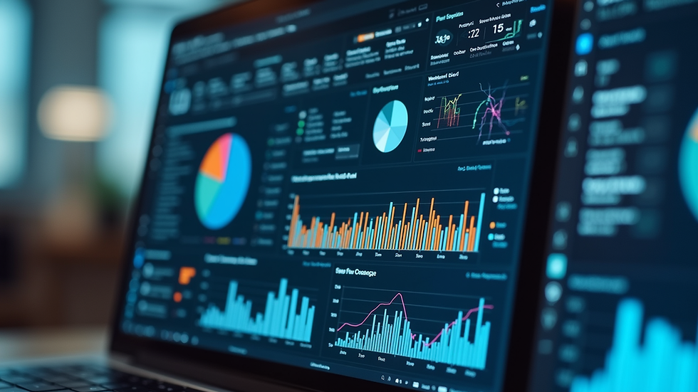 Eye-level view of a Power BI dashboard displaying various data visualizations