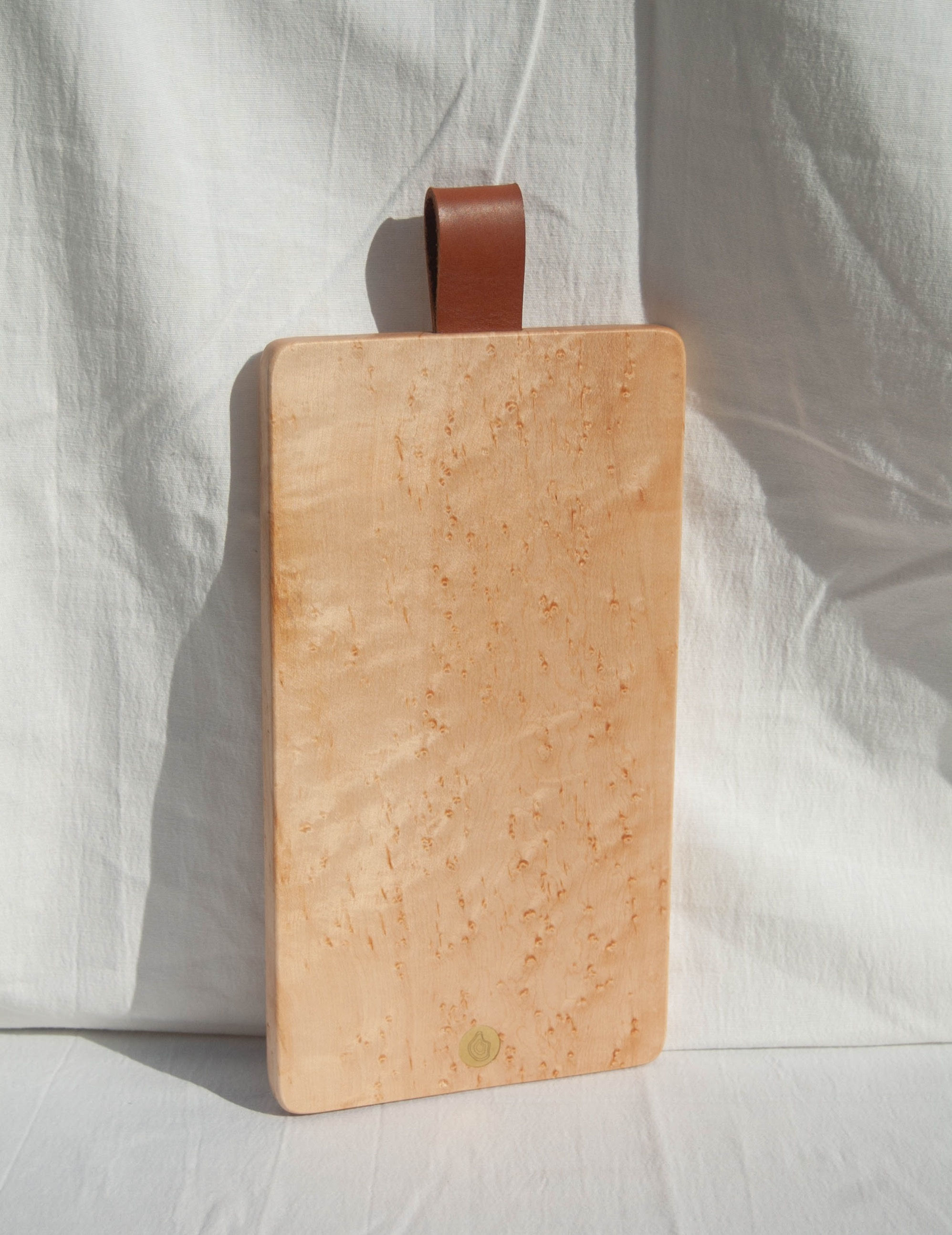 Unique Bird's Eye Maple Leather Strap Cutting + Serving Board