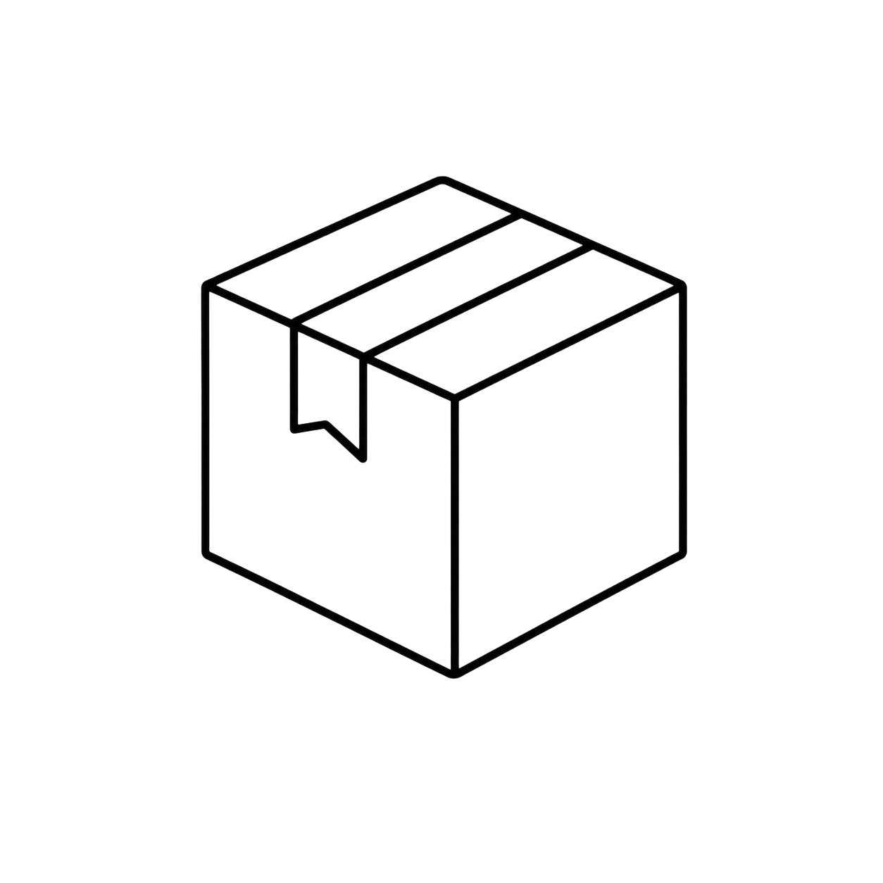 Line icon of a sealed cardboard box for kit hire delivery.