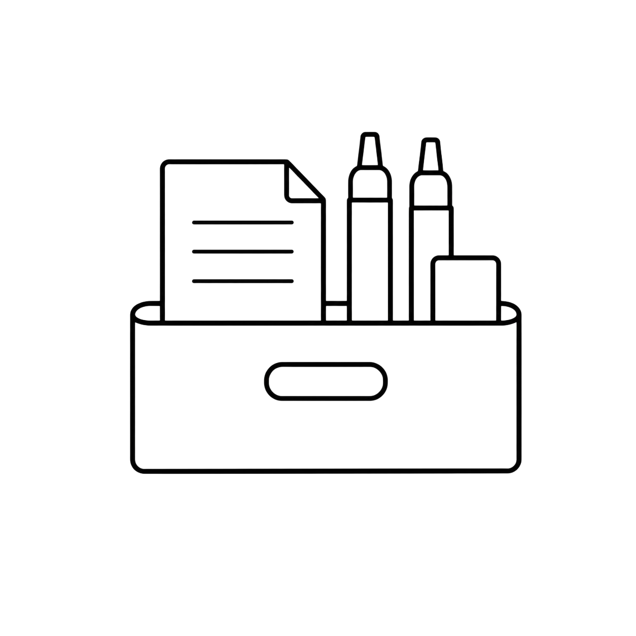 Icon of a Neuland workshop kit with markers and paper.