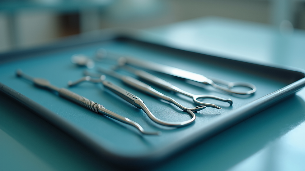 Close-up view of dental tools arranged neatly on a tray