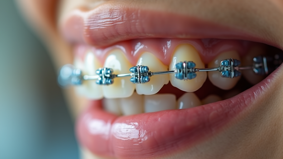 Close-up view of orthodontic braces on teeth