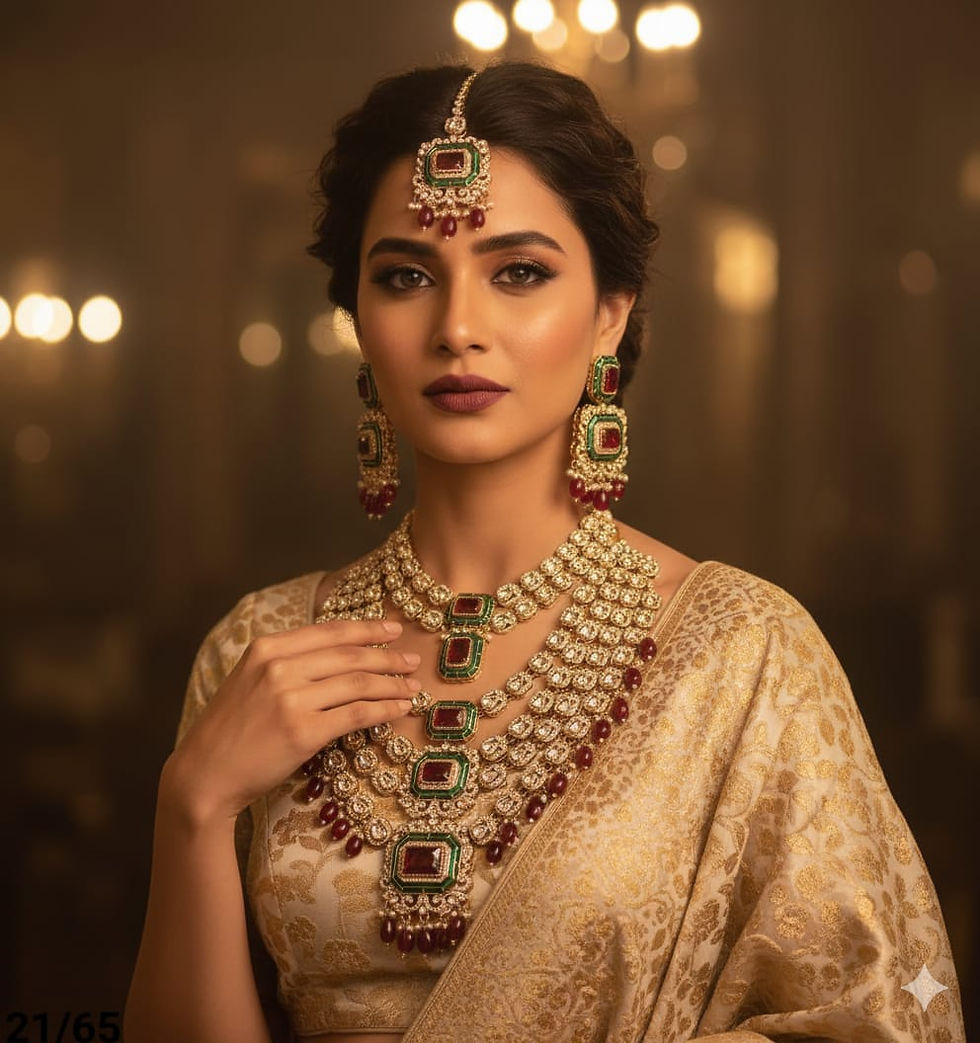 Thumbnail: Kundan Polki Bridal Necklace Set: Emerald & Ruby Indian Wedding Jewelry