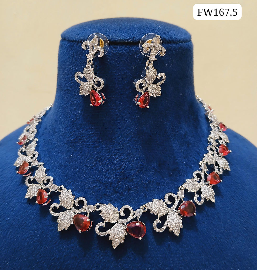 Thumbnail: Indian Flower Design Kundan AD Choker Earrings Set | Kundan Jewelry | AD Jewelry