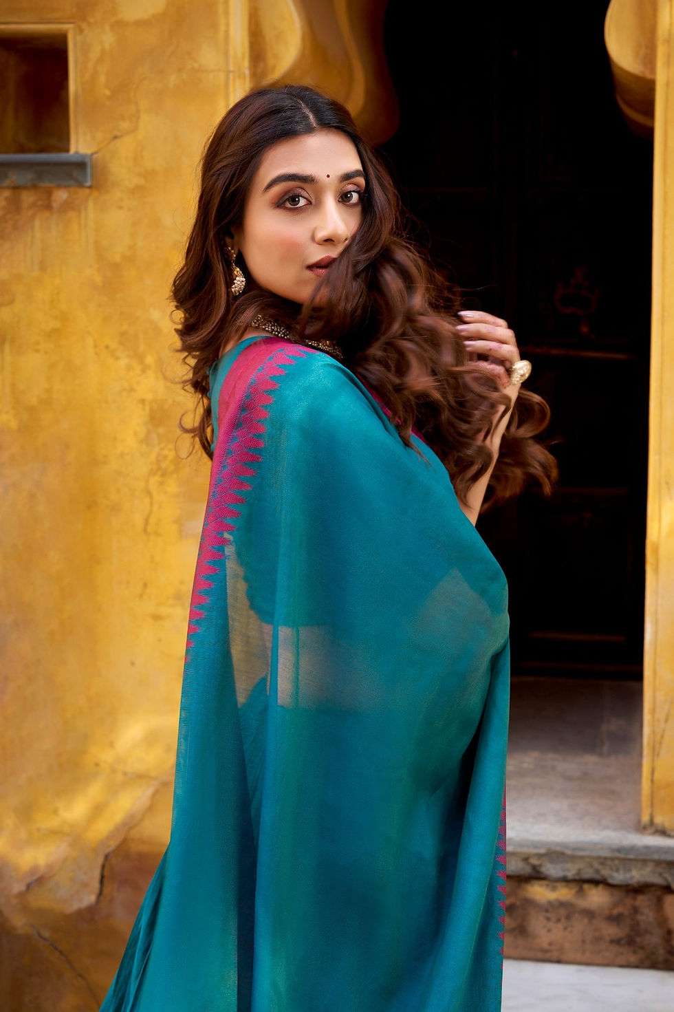Thumbnail: Teal chanderi thread work lehenga choli
