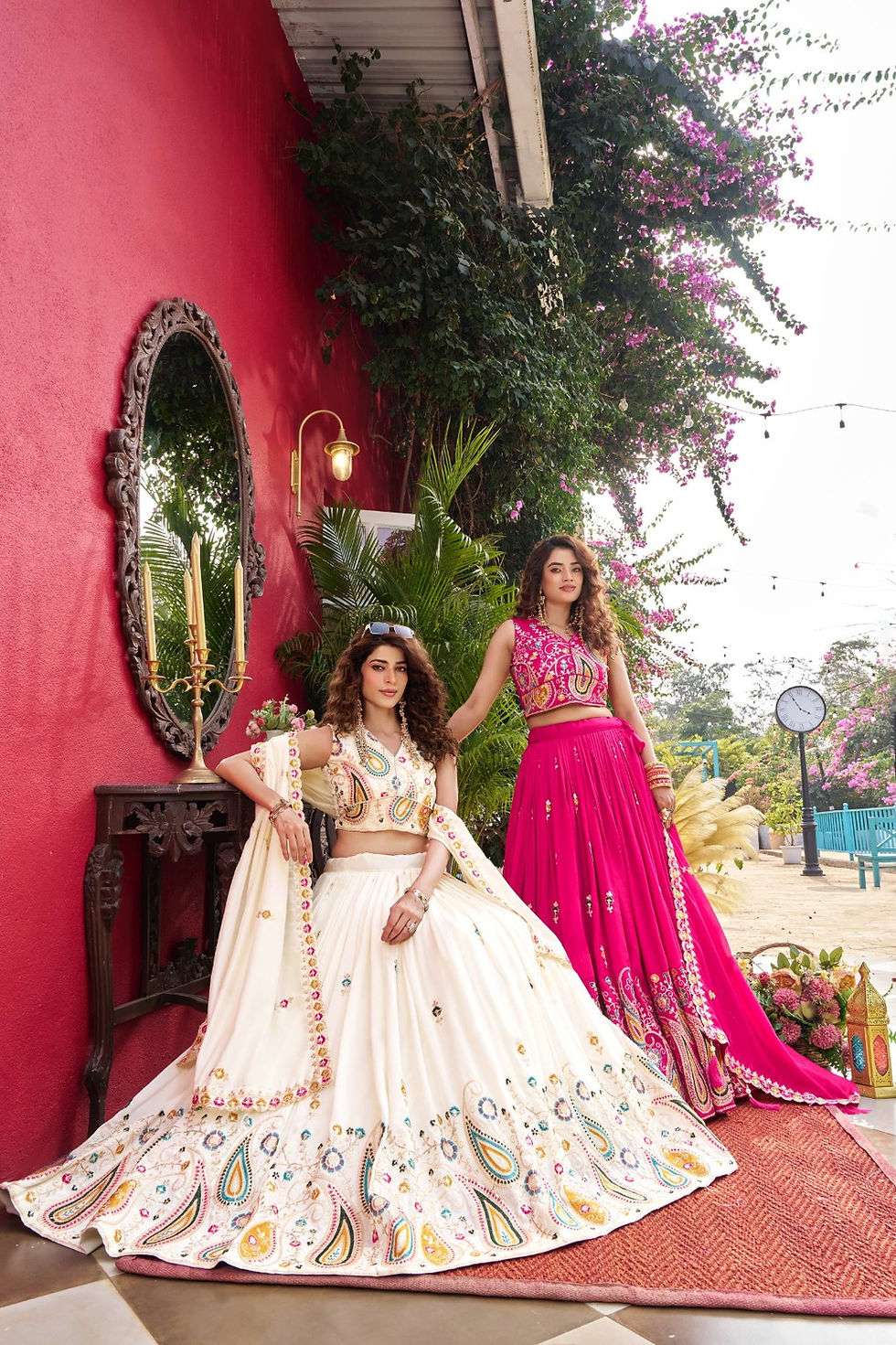 Thumbnail: Lehenga Rani Pink Embroidered Vichitra Silk Lehenga Choli