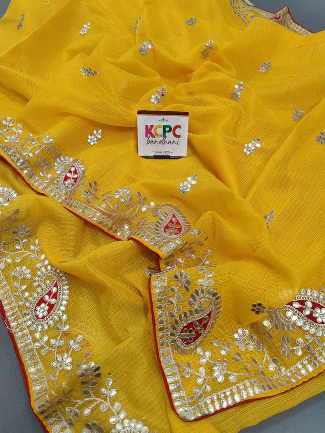 New Bikaneri Kota Doria Gotapatti Work Mangal Path Special Saree with blouse*