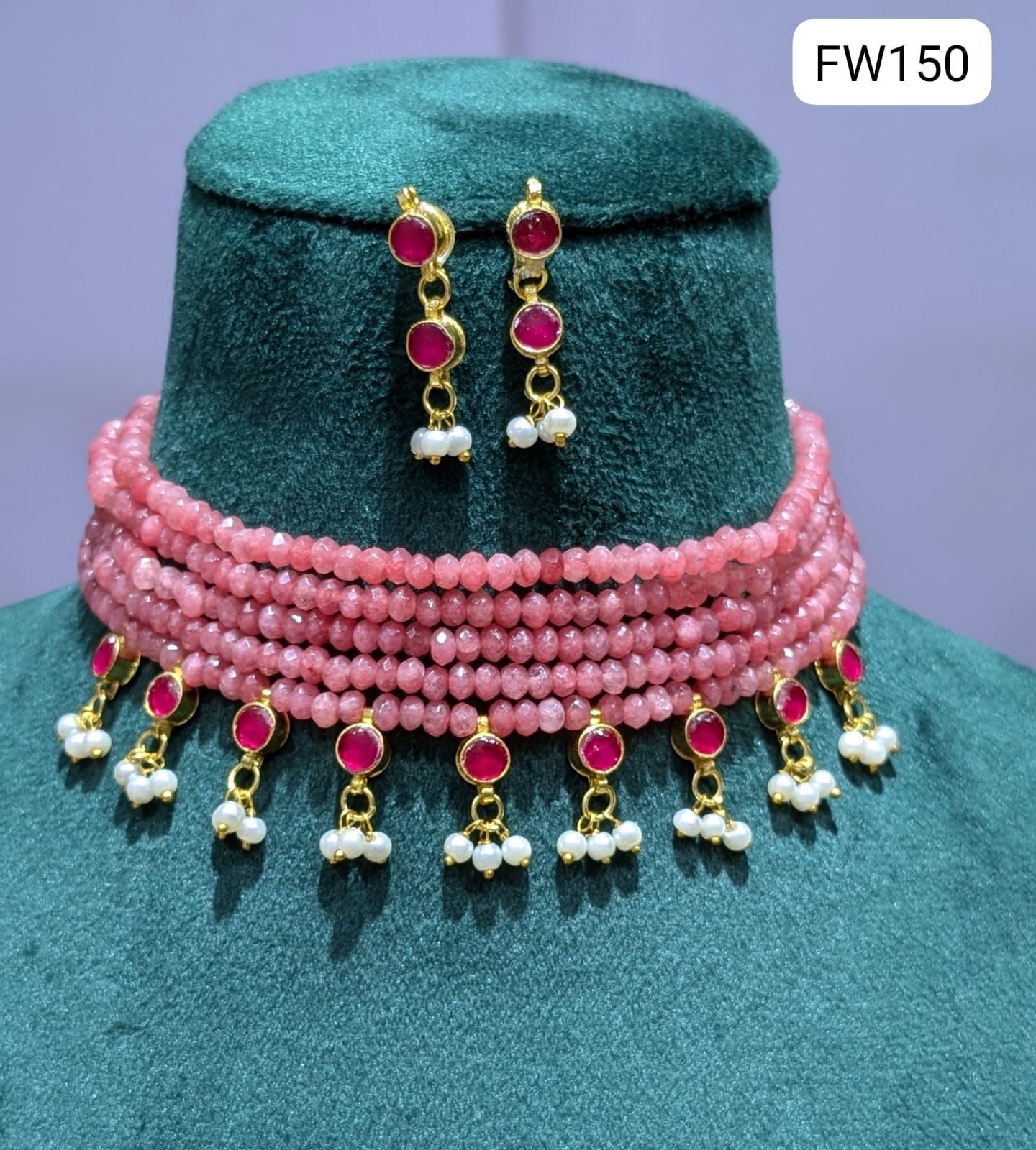 Beautiful Onex choker set with ahmadabadi kundan With earrings