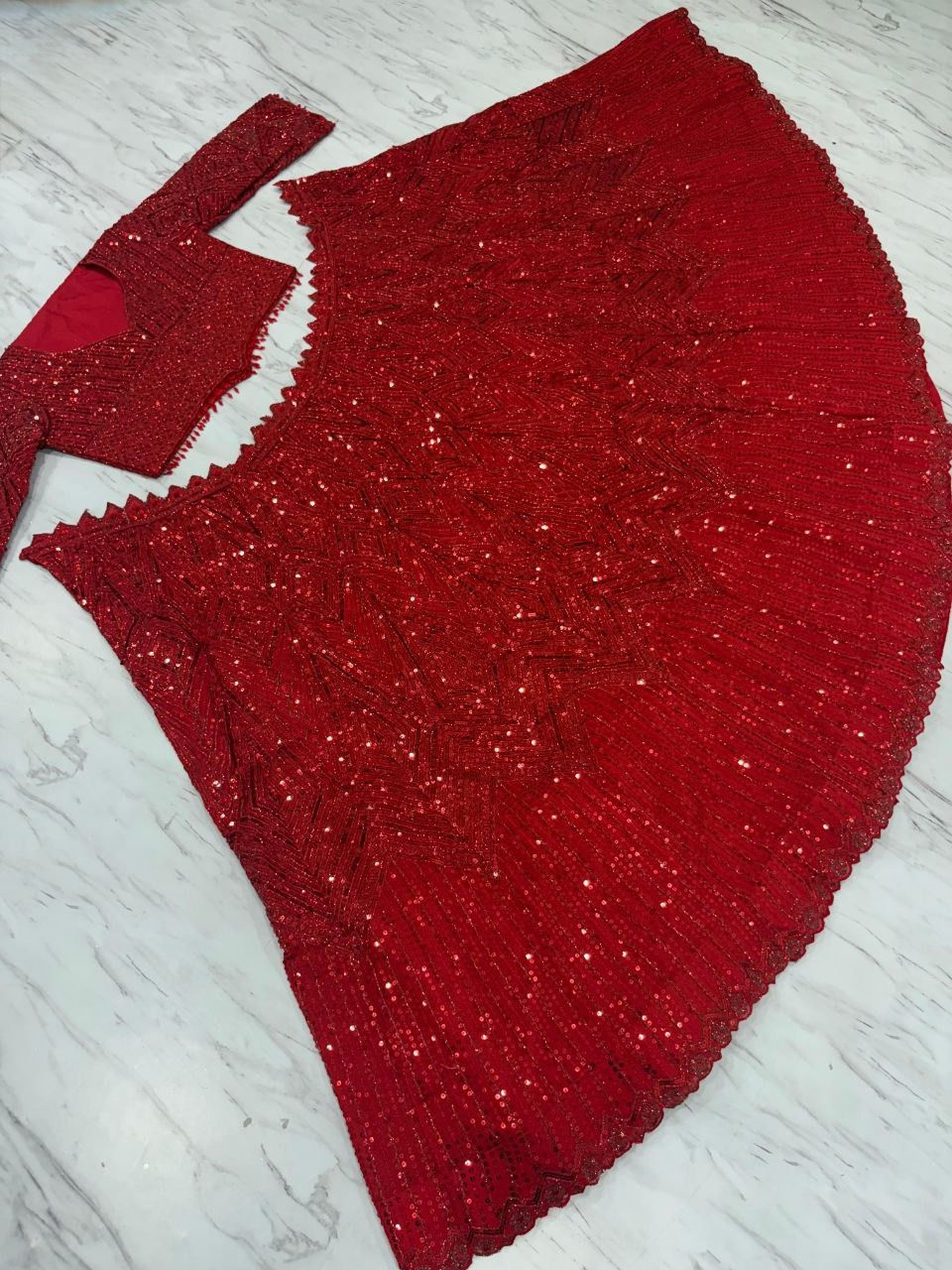 Thumbnail: Red Faux Georgette Embroidered Lehenga Choli with Dupatta
