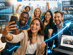 Equipo celebrando resultados de Employee Advocacy y crecimiento de visibilidad en LinkedIn.