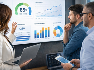Equipo analizando métricas SEO y rendimiento digital para estrategia en LinkedIn