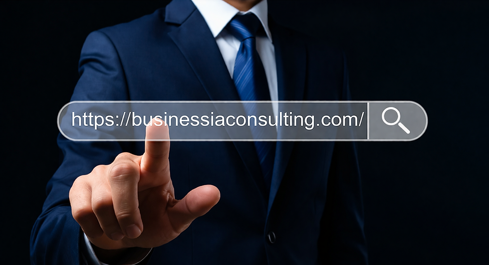 Ejecutivo interactuando con buscador digital en entorno tecnológico enfocado en consultoría y análisis de datos.