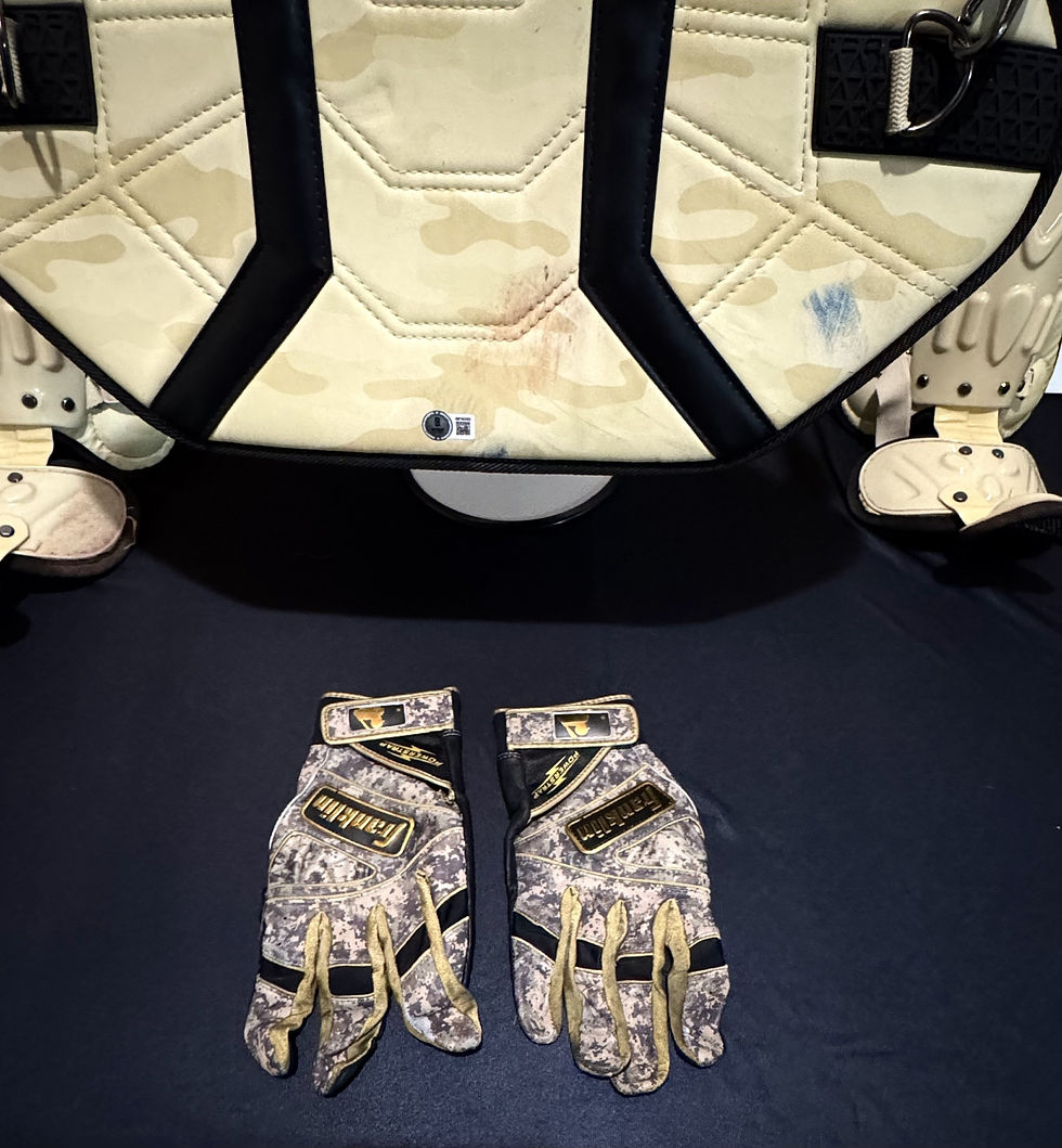 Thumbnail: Salvador Perez Autographed Game Worn Salute To Service Catchers Gear!