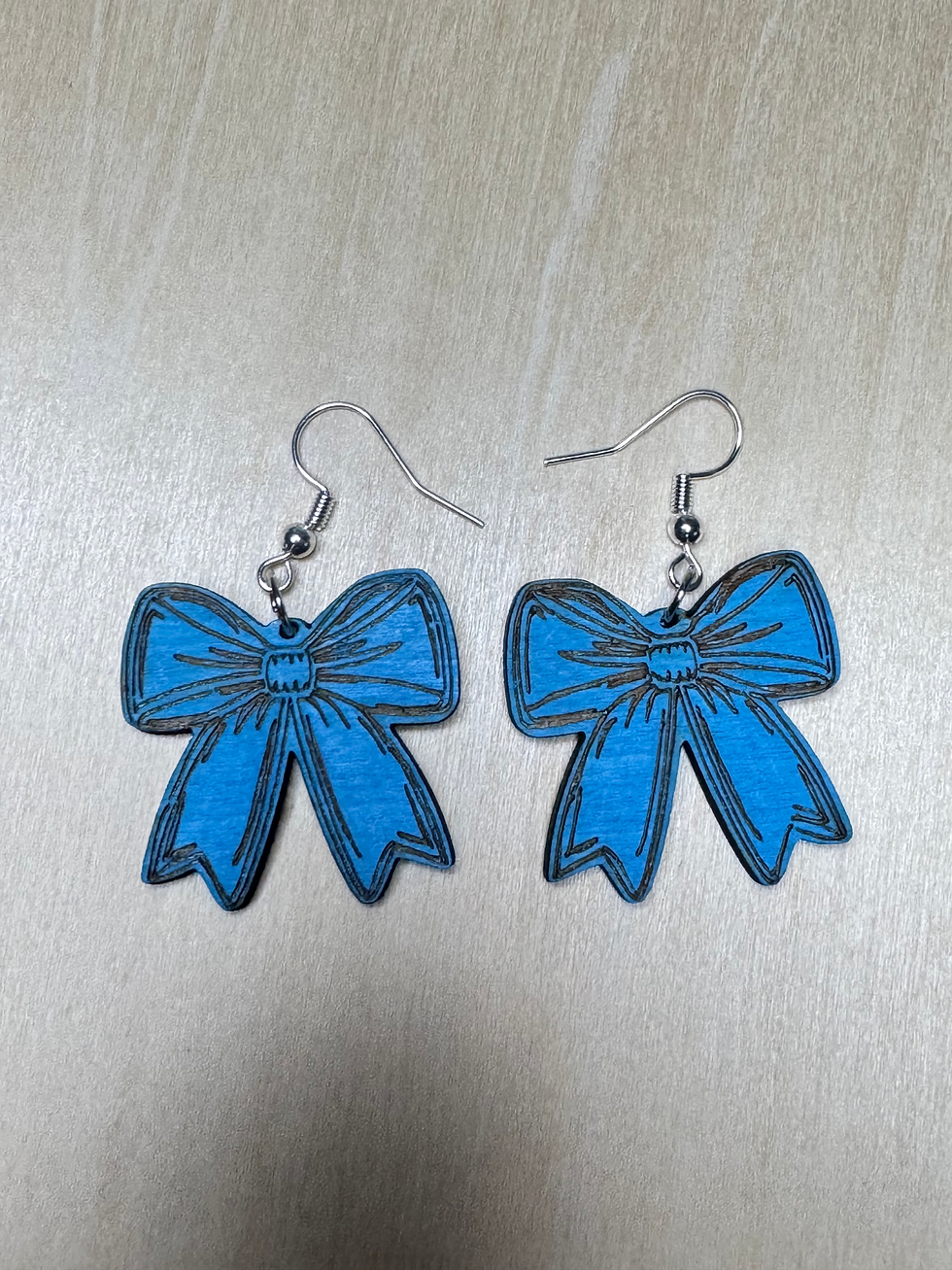 Thumbnail: Wooden Bow Earrings for Women Girls | Handcrafted Dangle Drop Earrings
