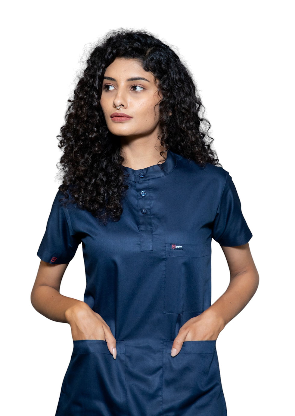 Thumbnail: WOMEN'S NAVY BLUE MANDRIN PREMIUM SCRUBS