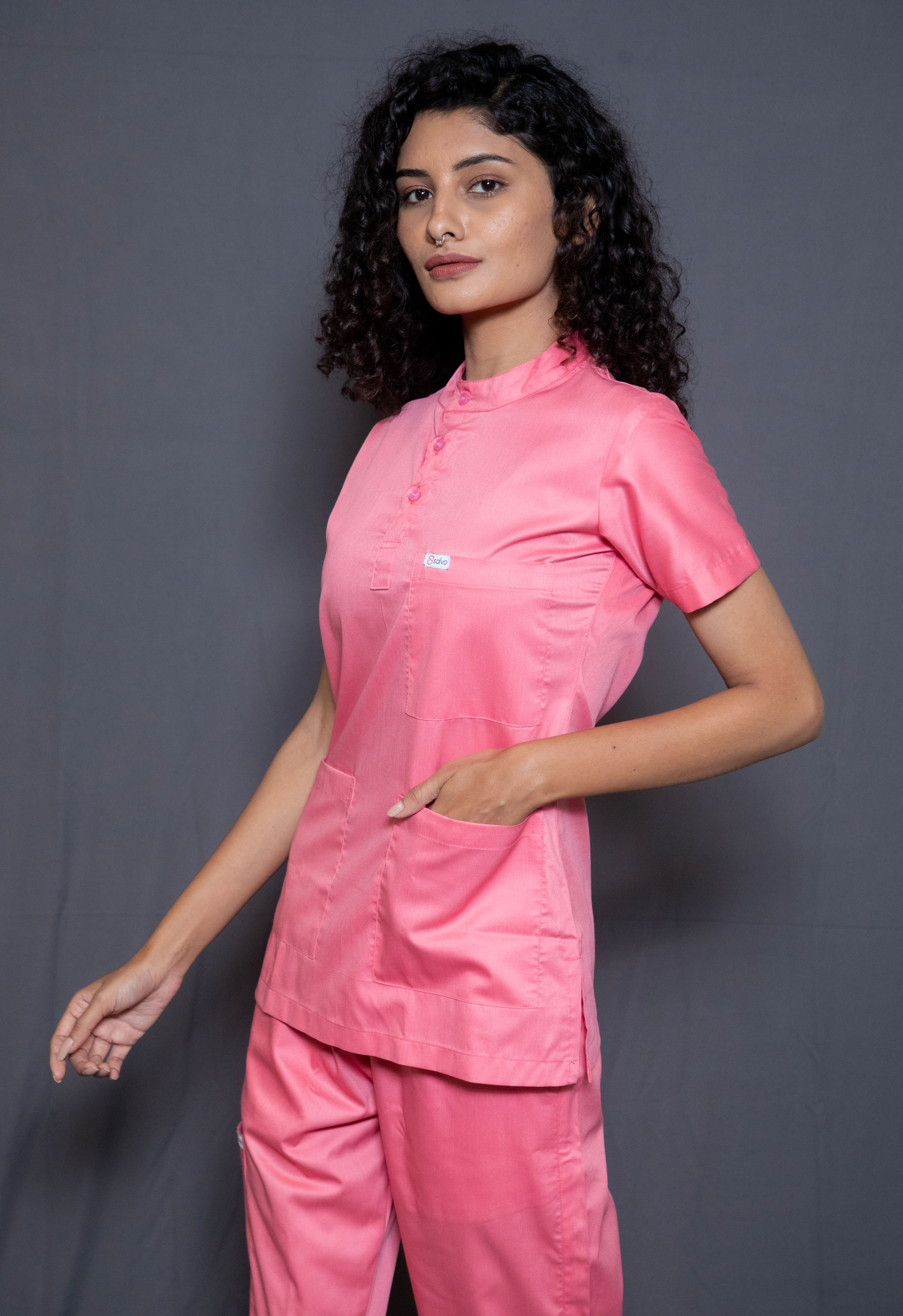 WOMEN'S PINK MANDARIN COLLAR ULTRA PREMIUM SCRUBS