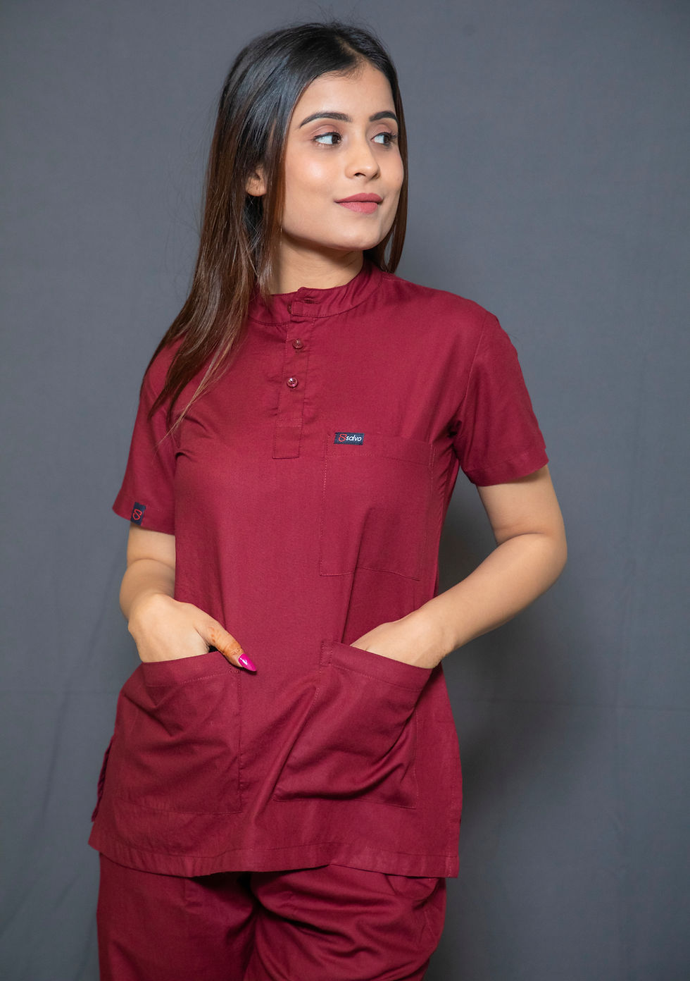Thumbnail: WOMEN'S MAROON MANDRIN CORE SCRUBS