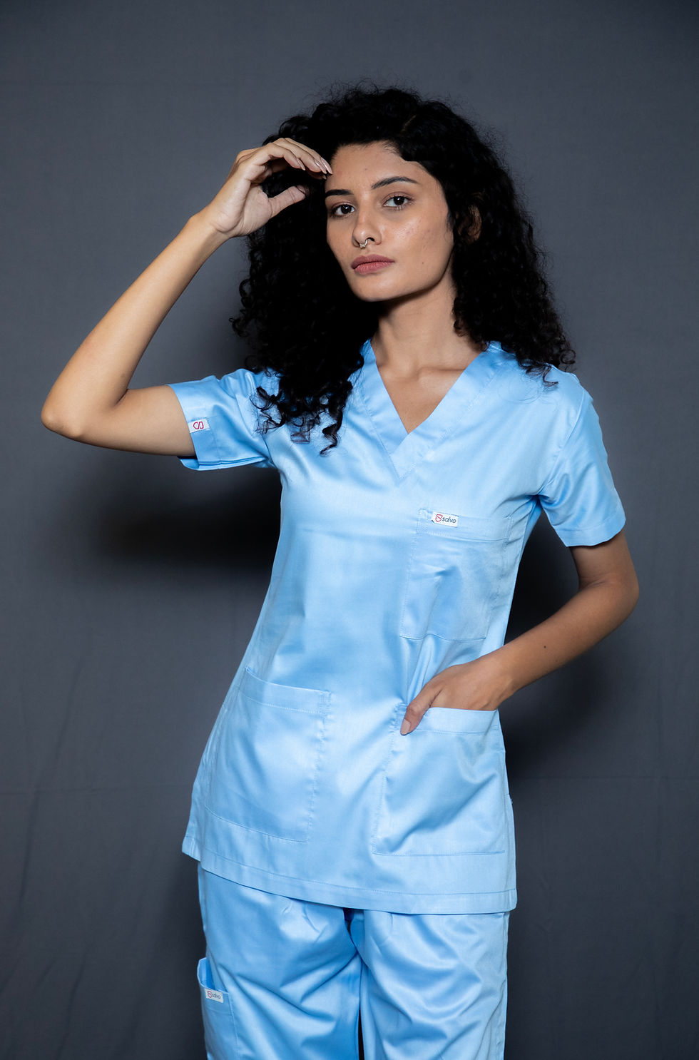 Thumbnail: WOMEN'S SKY BLUE CLASSIC V-NECK ULTRA PREMIUM SCRUBS