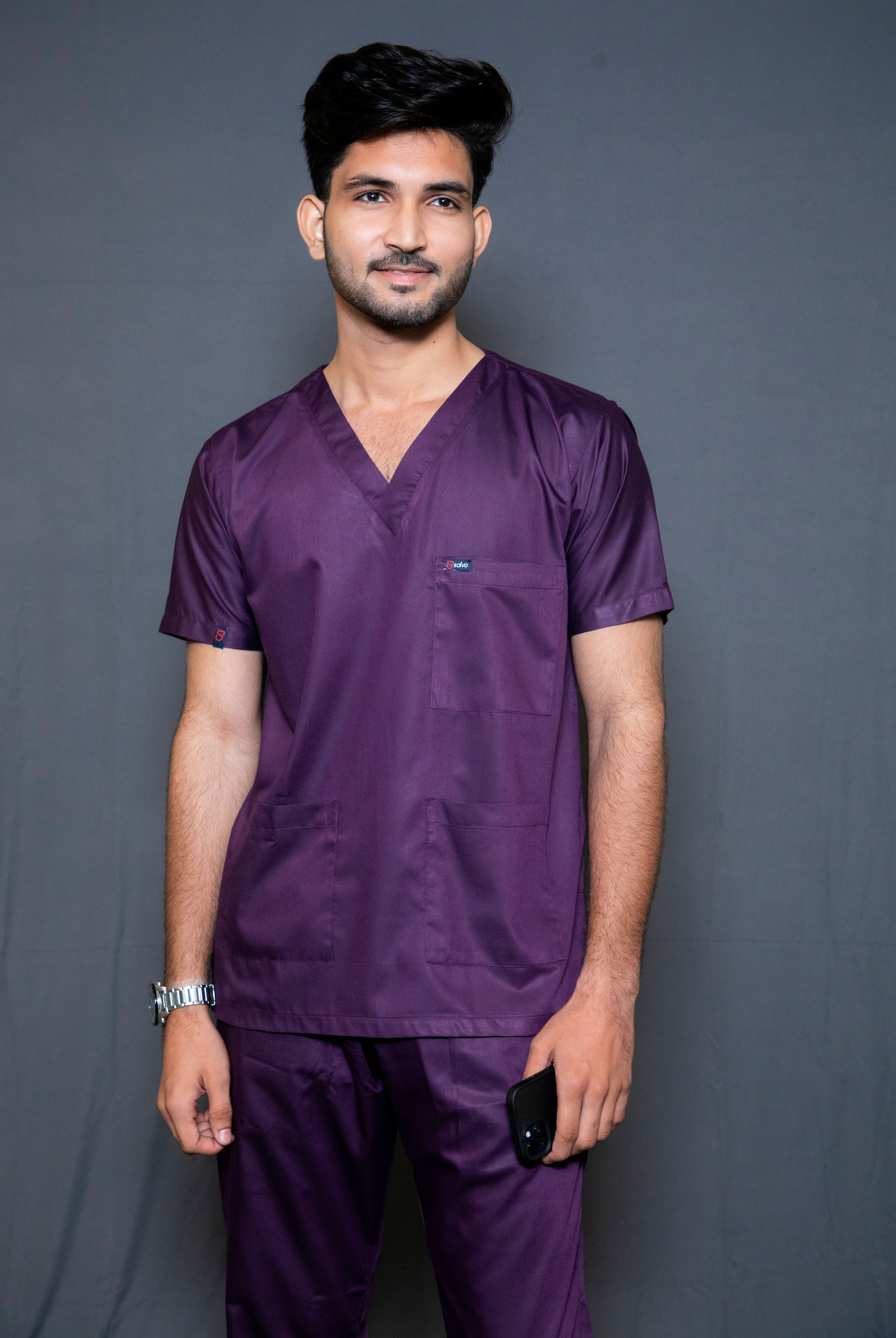 MEN'S WINE COLOUR CLASSIC V-NECK ULTRA PREMIUM SCRUBS