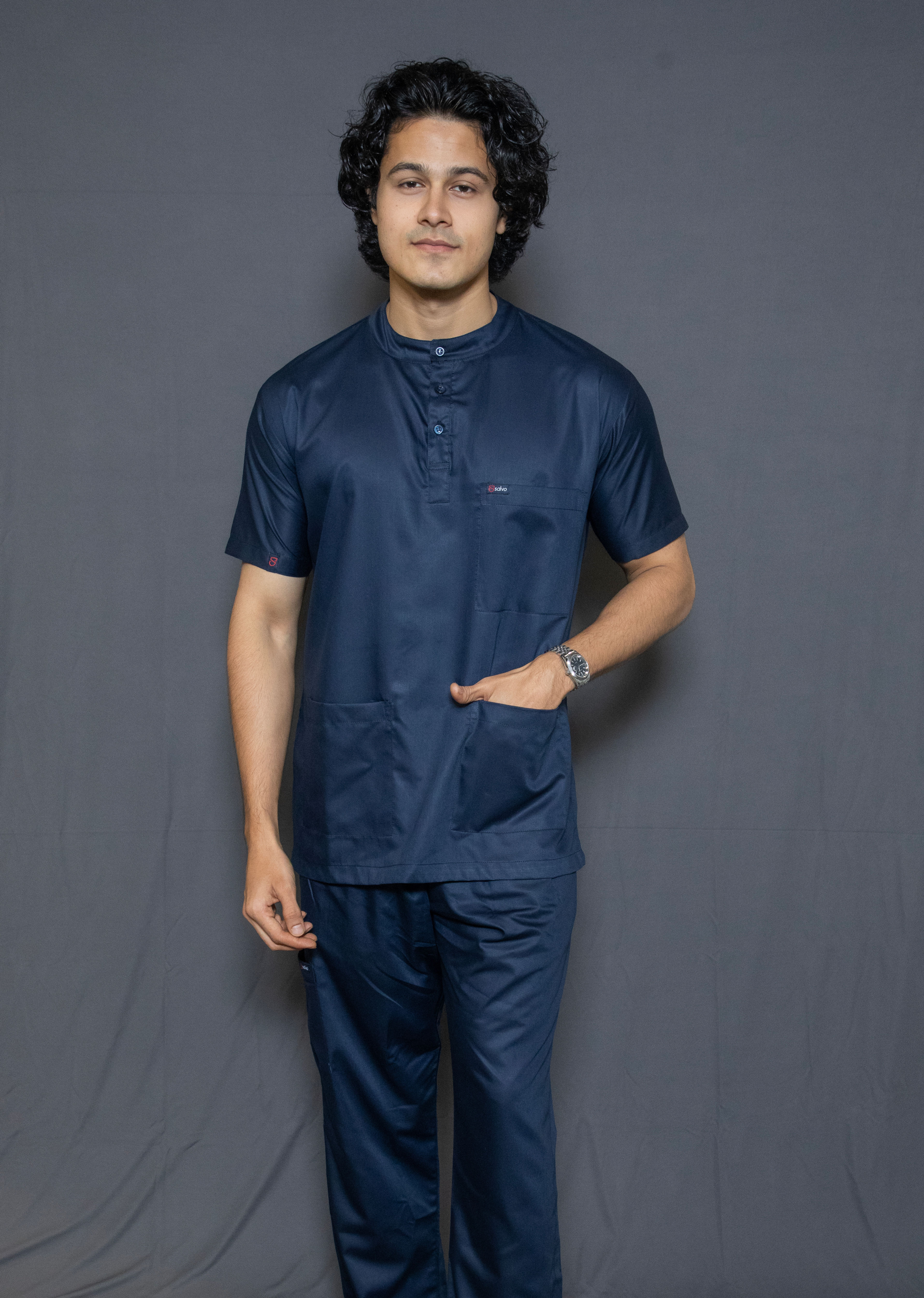 MEN'S NAVY BLUE MANDARIN COLLAR ULTRA PREMIUM SCRUBS