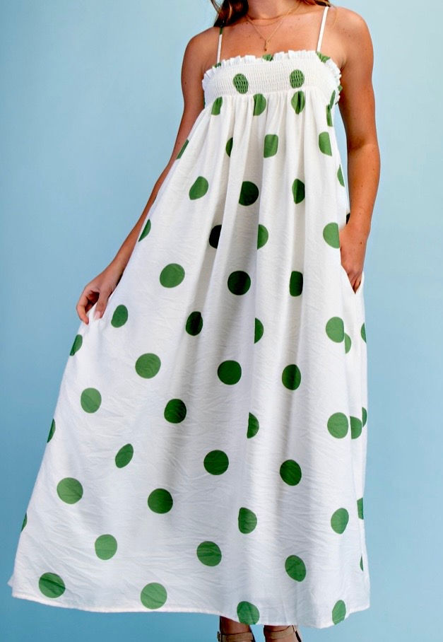 Polka Dot Maxi Dress Smocked