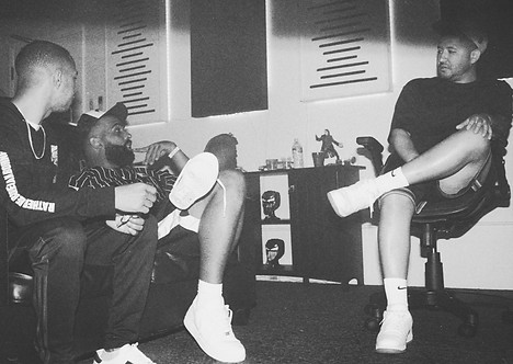 Eladio Carreon, Poppi and Giovanni Ortega (G.O.K.B) at his studio. Shot on 35mm film in LA