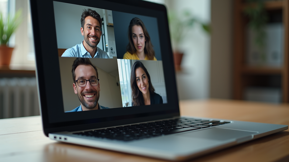 Close-up view of a laptop screen showing an online vision support group chat