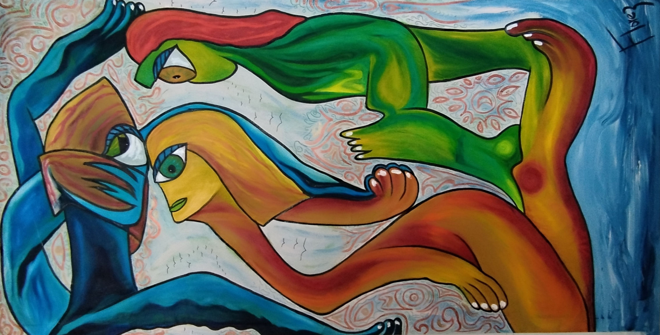 "Family in Psychodelia", oil and acrylic on canvas 