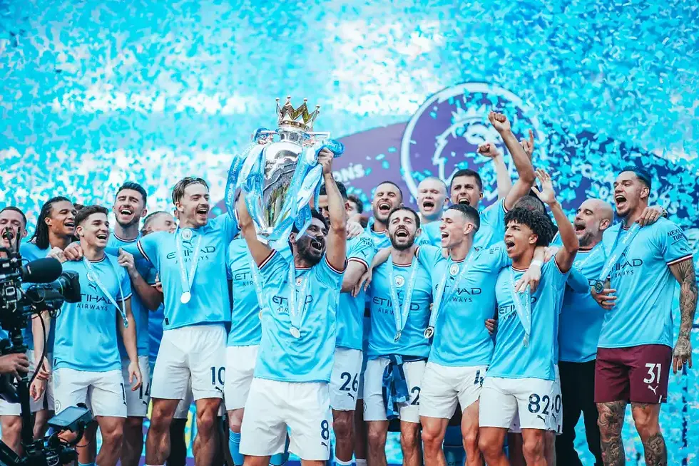 Manchester City team winning the Premier League