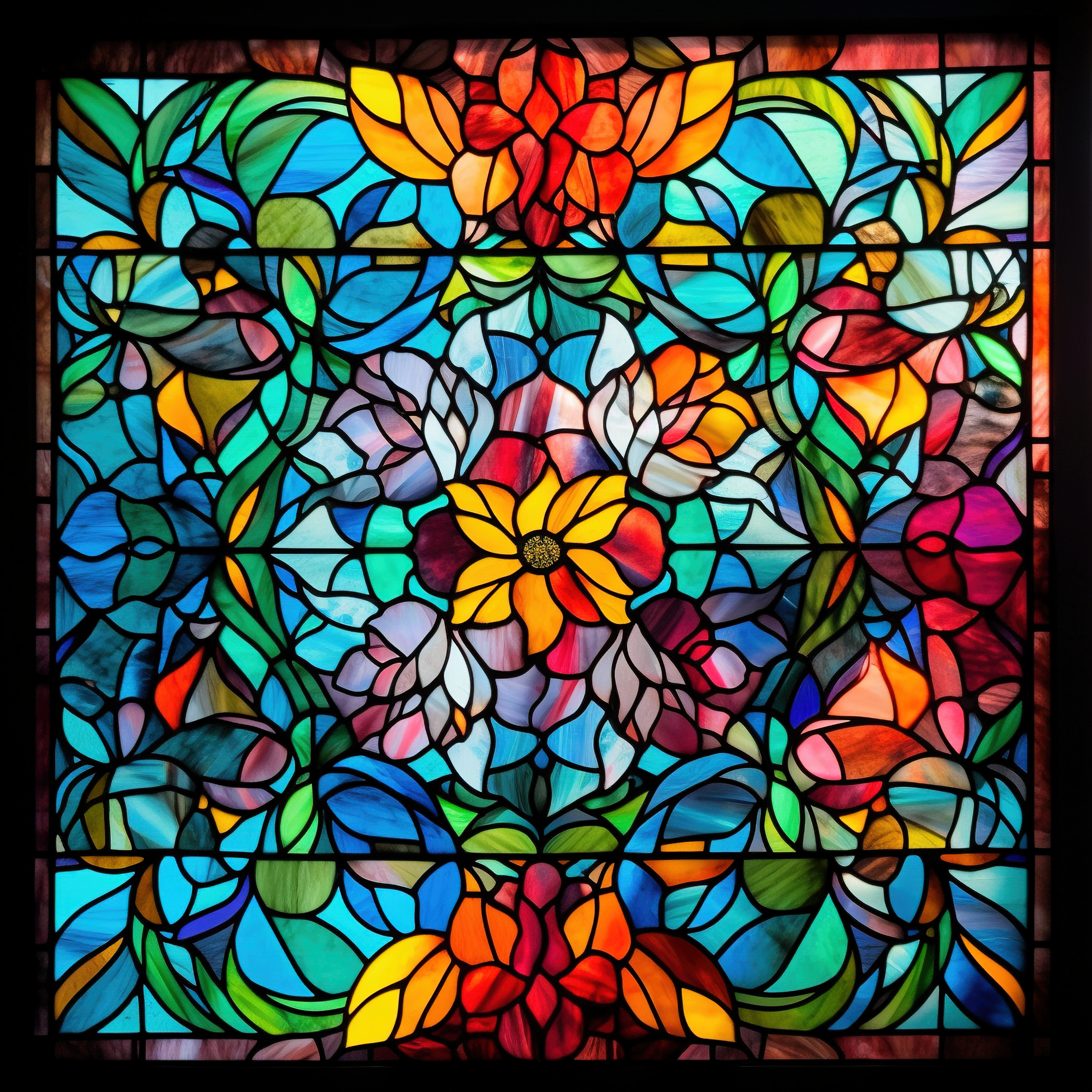 Stained Glass Static Window Cling - Floral Stained Glass