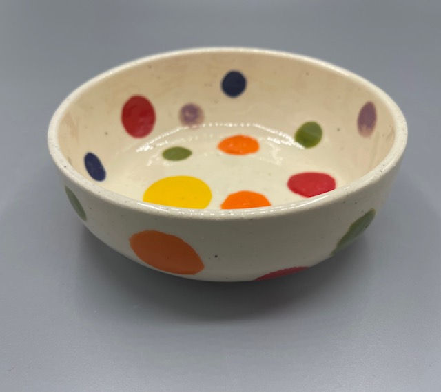 Tochi- Bowl | Rainbow polka on white