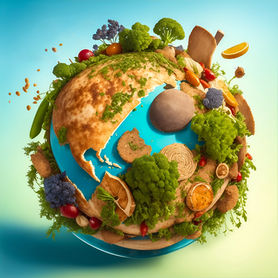 Imagen generada con inteligencia artificial (Adobe Stock) que muestra el planeta tierra con verduras
