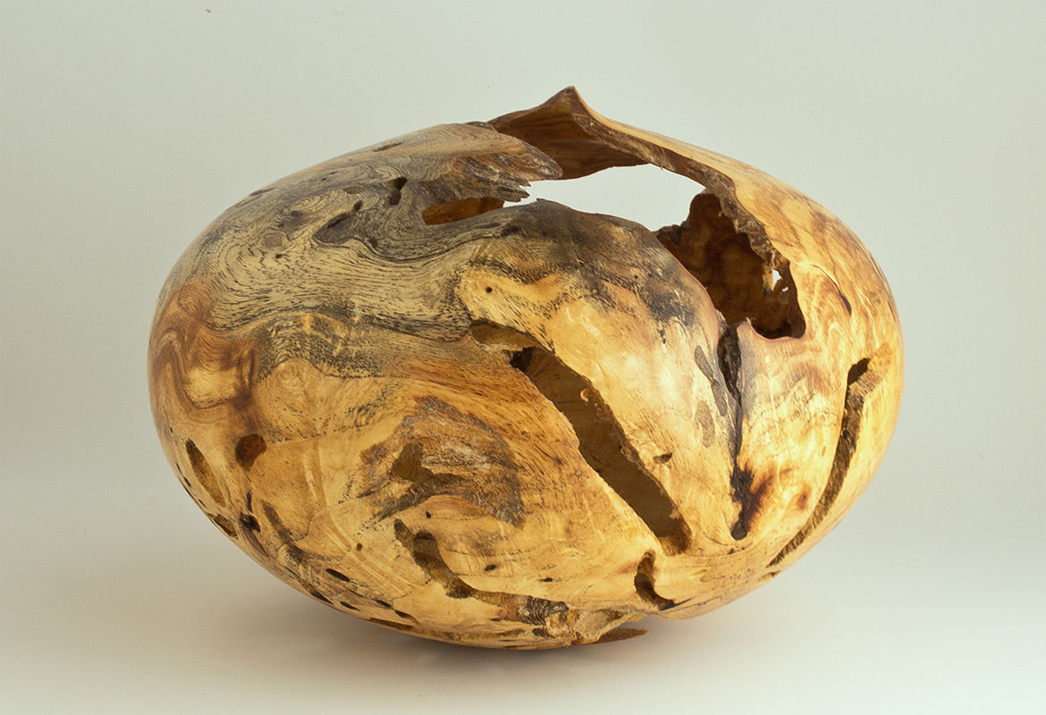 Wormy Natural Mulberry Burl Hollow Form