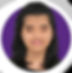 Melissa is a young lady with light tan skin and long, smooth dark hair. She looks forward with her eyes closed. She is wearing small, gold earrings and a dark shirt. The background is a circular frame with a purple inner circle and a white outer ring.