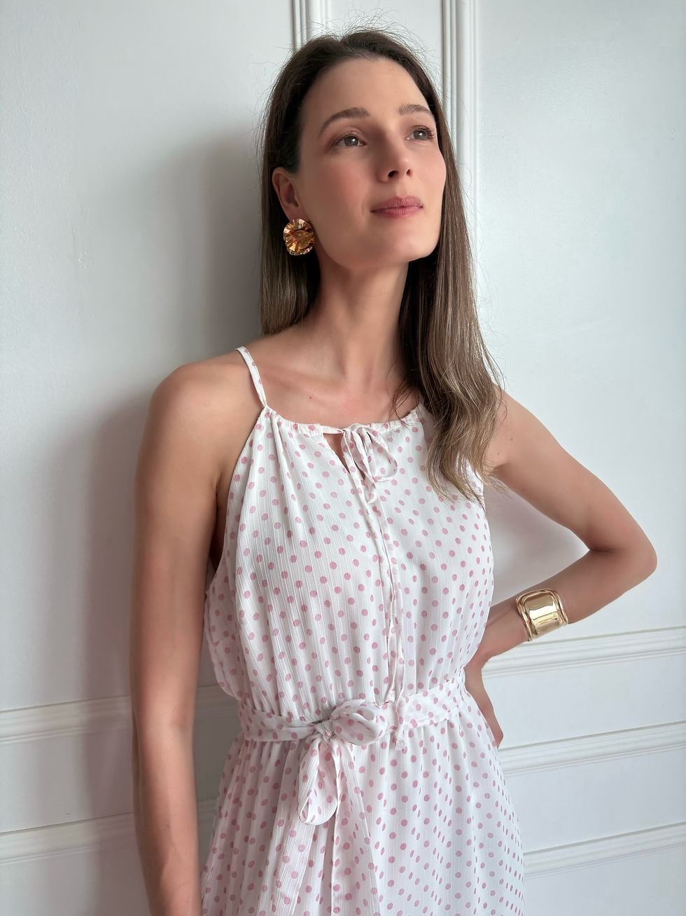 Miniatura: VESTIDO LONGO POÁ ROSA E BRANCO