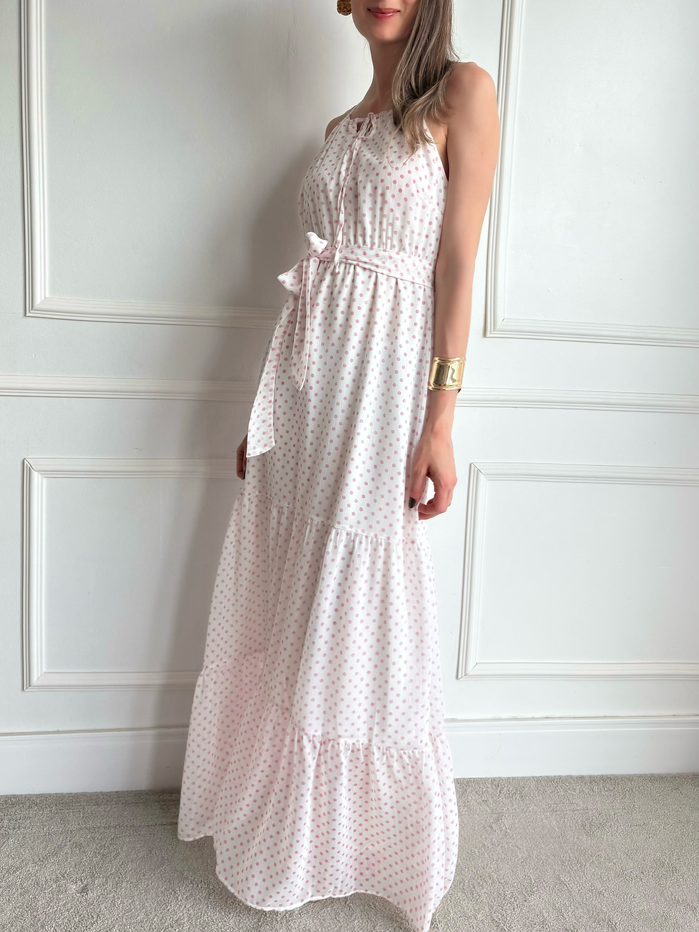 Miniatura: VESTIDO LONGO POÁ ROSA E BRANCO
