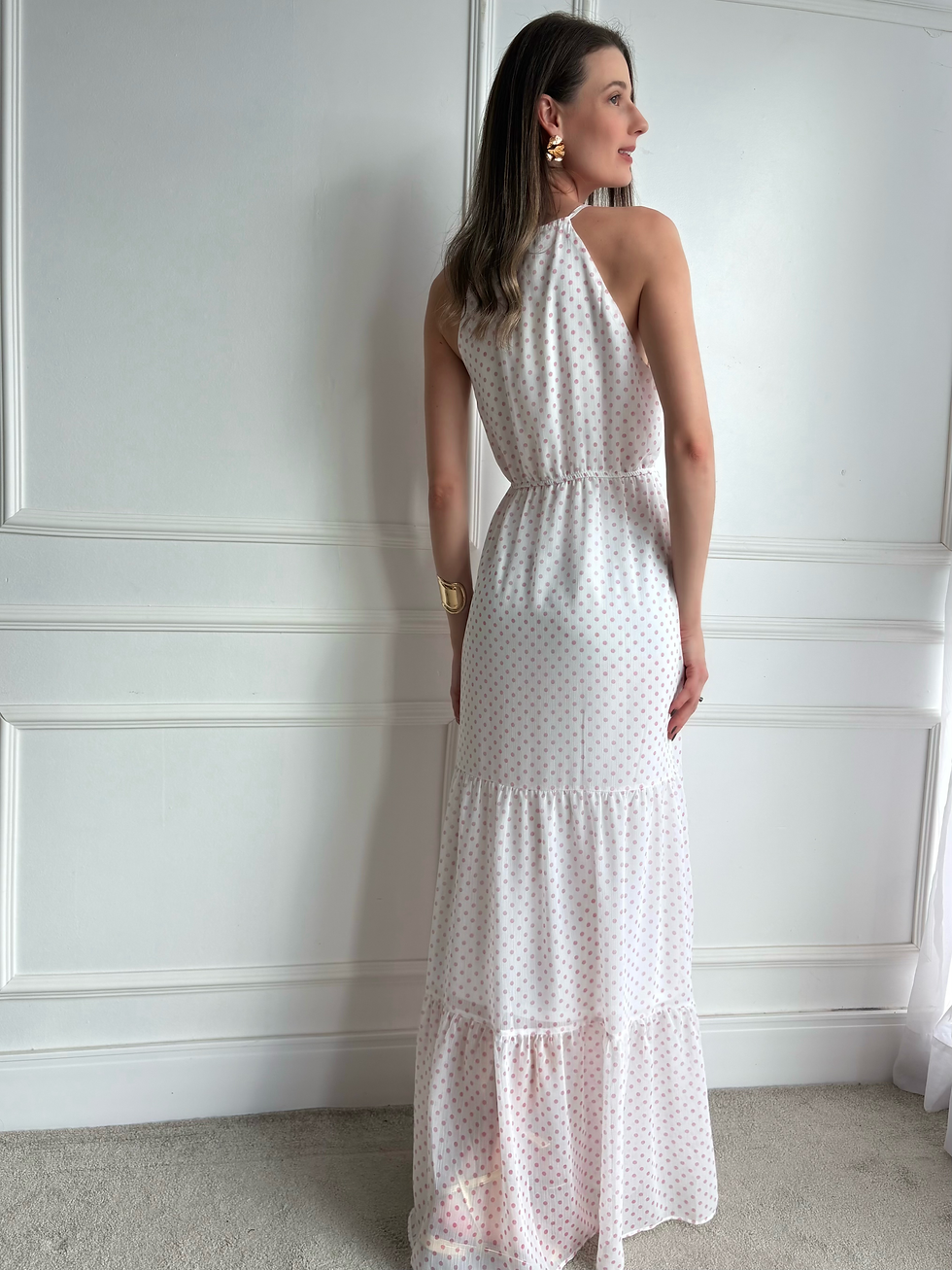 Miniatura: VESTIDO LONGO POÁ ROSA E BRANCO